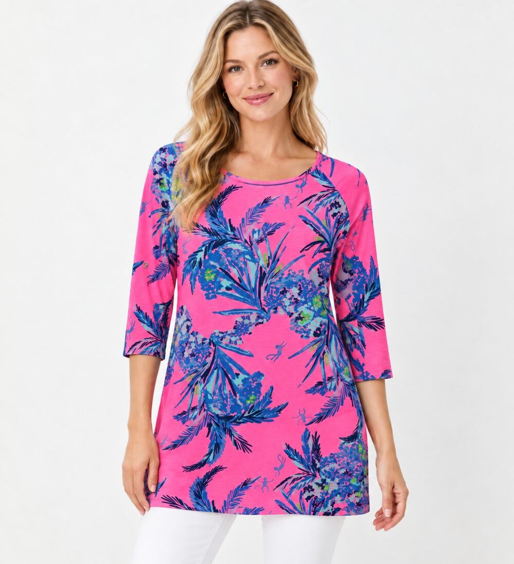 Lilly Pulitzer Pink Tropical Print 3/4 Sleeve Cotton Top XS